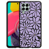 Hoesje Zwart geschikt voor Samsung Galaxy M53 Abstracte Paarse Bloemen