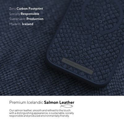 Njord Collections Zalm Leder Hoesje geschikt voor iPhone 13 + AirPods Pro Hoesje - Blauw