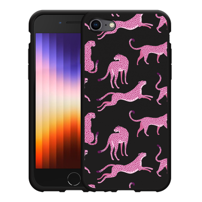 Cazy Hoesje Zwart geschikt voor iPhone 7/8 - Roze Cheeta's