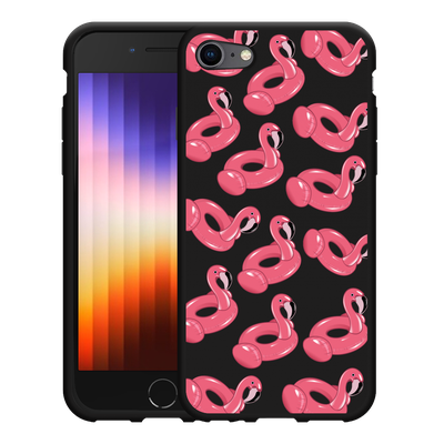 Cazy Hoesje Zwart geschikt voor iPhone SE 2022 - Inflatable Flamingos
