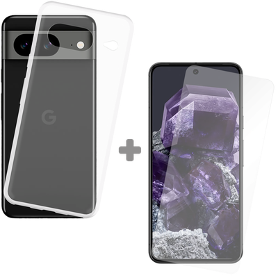 Cazy Soft TPU Hoesje + Tempered Glas Screenprotector geschikt voor Google Pixel 8 - Transparant