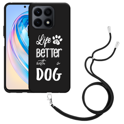 Cazy Hoesje met koord geschikt voor Motorola Edge 40 Pro Life Is Better With a Dog Wit