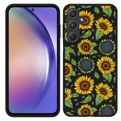 Cazy Hoesje Zwart geschikt voor Samsung Galaxy A55 Sunflowers