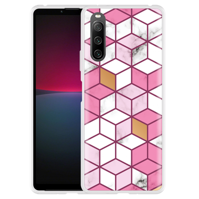 Cazy Hoesje geschikt voor Sony Xperia 10 IV - Pink White Marble