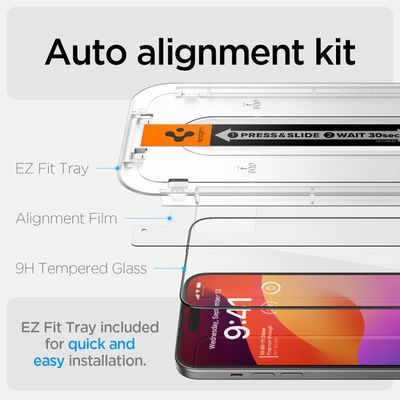Spigen Glass iPhone 15 Montage Frame EZ FIT 2 Pack (Black) AGL06904