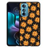 Hoesje Zwart geschikt voor Motorola Edge 30 - Oranje Bloemen