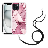 Hoesje met koord geschikt voor iPhone 15 Roze Marmer Mix
