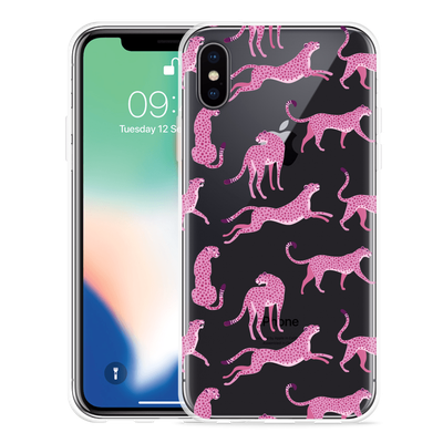 Cazy Hoesje geschikt voor iPhone X - Roze Cheeta's