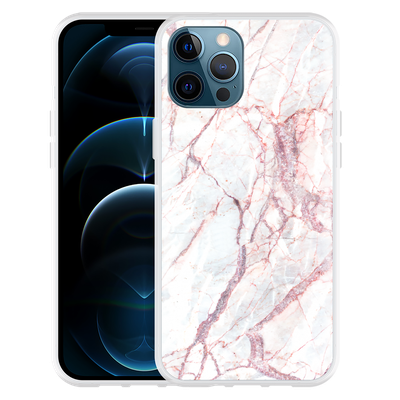 Cazy Hoesje geschikt voor iPhone 12 Pro Max - White Pink Marble