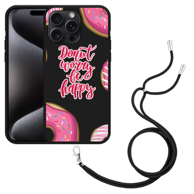 Cazy Hoesje met koord Zwart geschikt voor iPhone 15 Pro Max Donut Worry