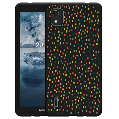 Cazy Hoesje Zwart geschikt voor Nokia C2 2nd Edition - Happy Dots