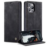 Caseme Hoesje geschikt voor iPhone 14 Pro Max - Retro Wallet Case - Zwart