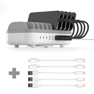 Cazy 120W Smart Charging Docking Station met 10 poorten - USB / USB-C + 2x USB-C naar USB-C + 2x USB-A naar USB-C + 1x USB naar Lightning - Wit