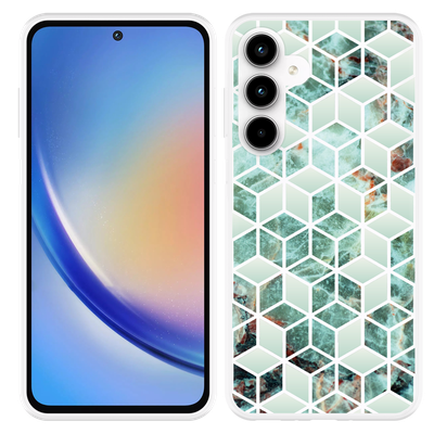 Cazy Hoesje geschikt voor Samsung Galaxy A35 Groen Hexagon Marmer