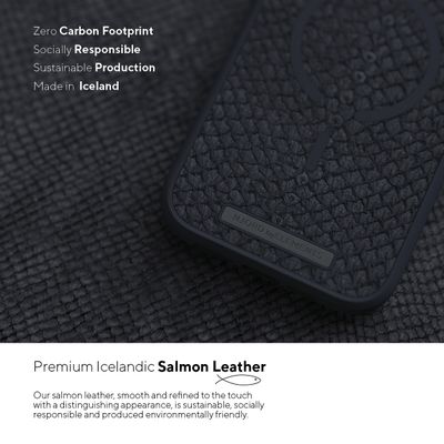 Njord Collections Hoesje geschikt voor iPhone 13 - Zalm Leder - Donkergrijs