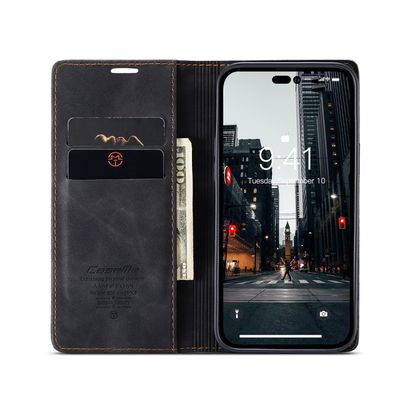 Hoesje geschikt voor iPhone 15 Pro - CASEME Retro Telefoonhoesje met Portemonnee - Zwart