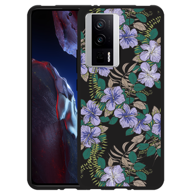 Cazy Hoesje Zwart geschikt voor Poco F5 Pro Purple Flowers