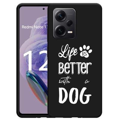 Cazy Hoesje Zwart geschikt voor Xiaomi Redmi Note 12 Pro+ 5G Life Is Better With a Dog Wit