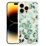 Hoesje geschikt voor iPhone 14 Pro Max - Groen Hexagon Marmer
