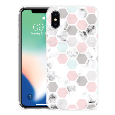Cazy Hoesje geschikt voor iPhone Xs - Marmer Honeycomb
