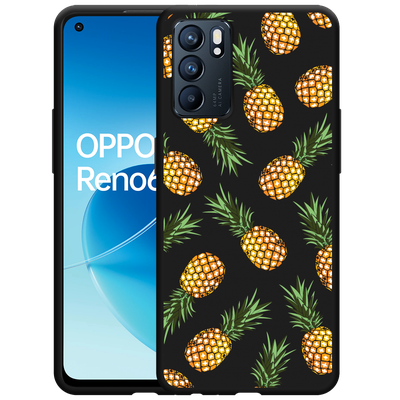 Cazy Hoesje Zwart geschikt voor Oppo Reno6 5G - Ananas