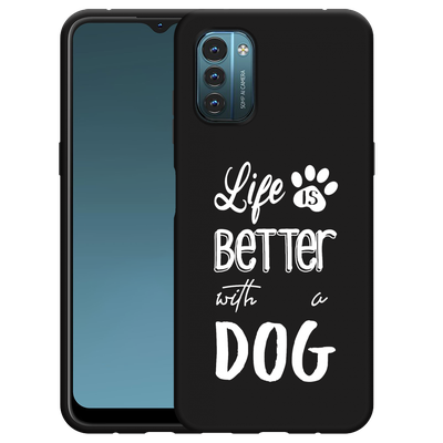 Cazy Hoesje Zwart geschikt voor Nokia G11/G21 - Life Is Better With a Dog Wit