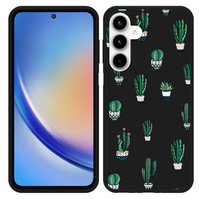 Cazy Hoesje Zwart geschikt voor Samsung Galaxy A35 Green Cactus