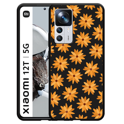 Cazy Hoesje Zwart geschikt voor Xiaomi 12T/12T Pro - Oranje Bloemen