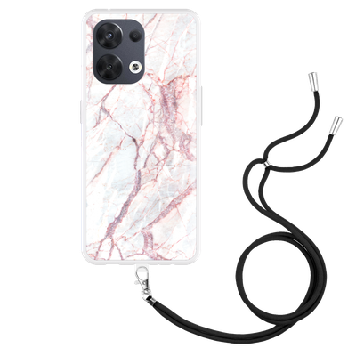 Cazy Hoesje met Koord geschikt voor Oppo Reno8 5G - White Pink Marble
