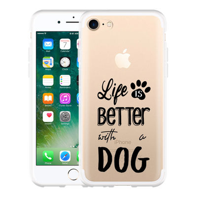 Cazy Hoesje geschikt voor iPhone 7 - Life Is Better With a Dog Zwart