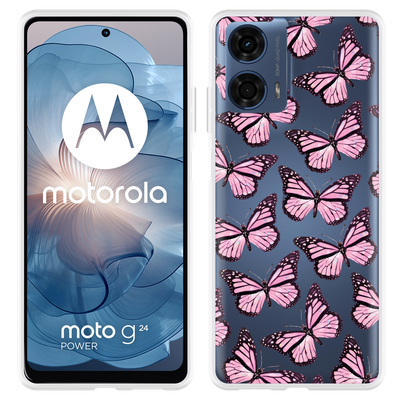 Cazy Hoesje geschikt voor Motorola Moto G04/G04s/G24/G24 Power Roze Vlinders