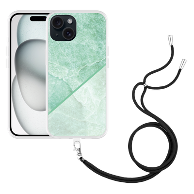 Cazy Hoesje met koord geschikt voor iPhone 15 Green Marble