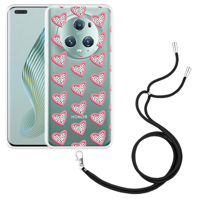 Cazy Hoesje met koord geschikt voor Honor Magic5 Pro Hartjes Met Stippen