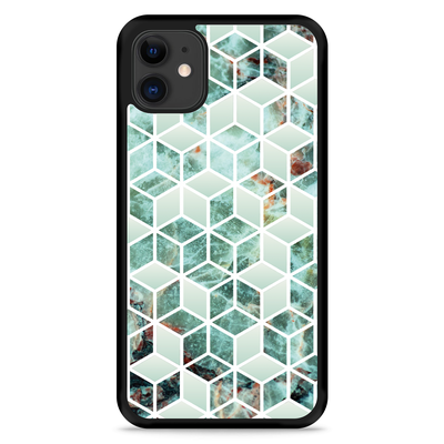Cazy Hardcase hoesje geschikt voor iPhone 11 - Groen Hexagon Marmer