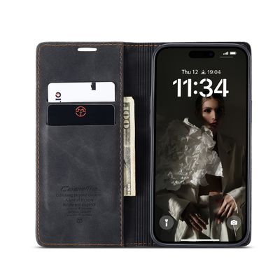 Caseme Hoesje geschikt voor iPhone 16 Plus - Retro Wallet Case - Zwart