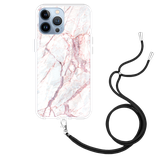 Hoesje met Koord geschikt voor iPhone 13 Pro Max - White Pink Marble