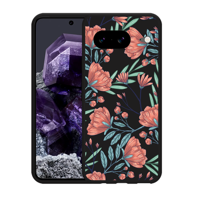 Cazy Hoesje Zwart geschikt voor Google Pixel 8 Poppy Roses