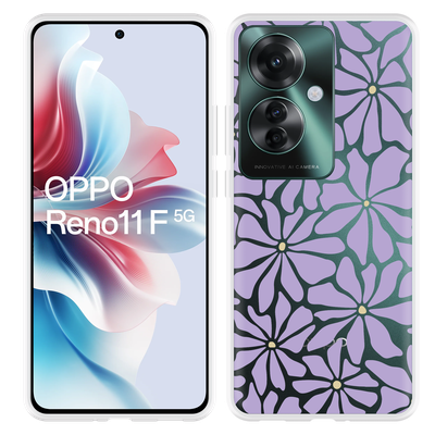 Cazy Hoesje geschikt voor Oppo Reno11 F Abstracte Paarse Bloemen