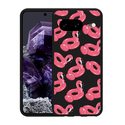 Cazy Hoesje Zwart geschikt voor Google Pixel 8 Inflatable Flamingos