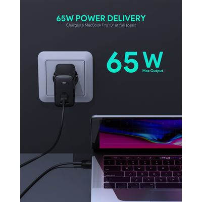Aukey Thuislader 65W PA-B3 Power Delivery - QC 3.0 - Zwart