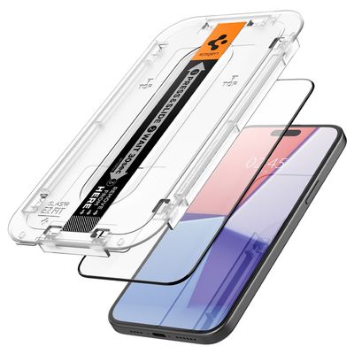 Screen Protector geschikt voor iPhone 15 Spigen Glass Montage Frame EZ FIT 2 Pack (zwart)