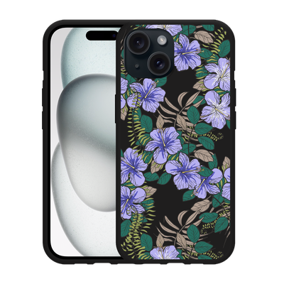 Cazy Hoesje Zwart geschikt voor iphone 15 Purple Flowers