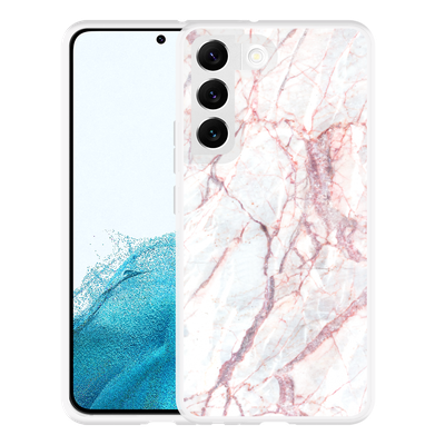 Cazy Hoesje geschikt voor Samsung Galaxy S22 - White Pink Marble