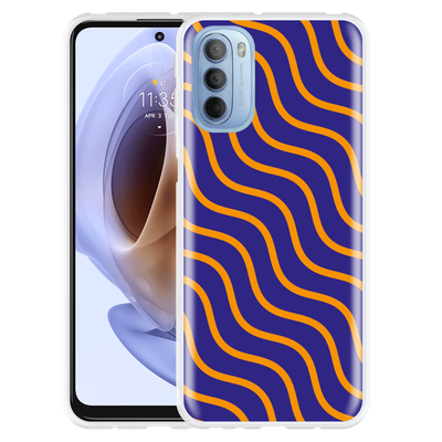 Cazy Hoesje geschikt voor Motorola Moto G41 - Blauw Oranje Lijnen