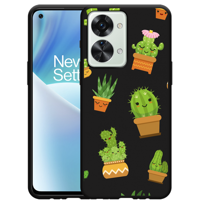 Cazy Hoesje Zwart geschikt voor OnePlus Nord 2T - Happy Cactus