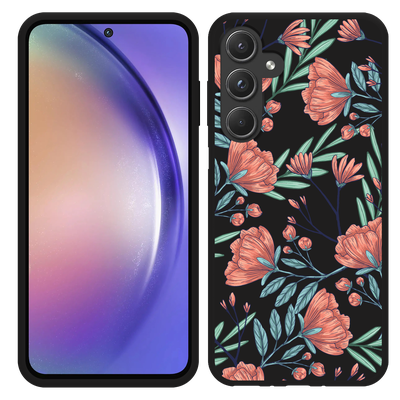 Cazy Hoesje Zwart geschikt voor Samsung Galaxy A55 Poppy Roses