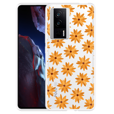 Cazy Hoesje geschikt voor Poco F5 Pro Oranje Bloemen