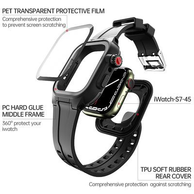 Waterdichte Smartwatch Case geschikt voor Apple Watch Series 7/8 41mm - Zwart