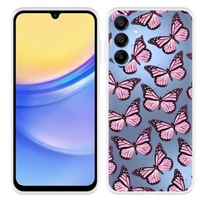 Cazy Hoesje geschikt voor Samsung Galaxy A15 / A15 5G Roze Vlinders