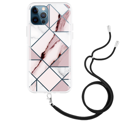 Cazy Hoesje met Koord geschikt voor iPhone 12 - Roze Marmer